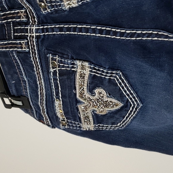 Rock Revival Easy Skinny Chile Blue Jeans Overstitched Luxury Slip Pocket Chic - Picture 9 of 16